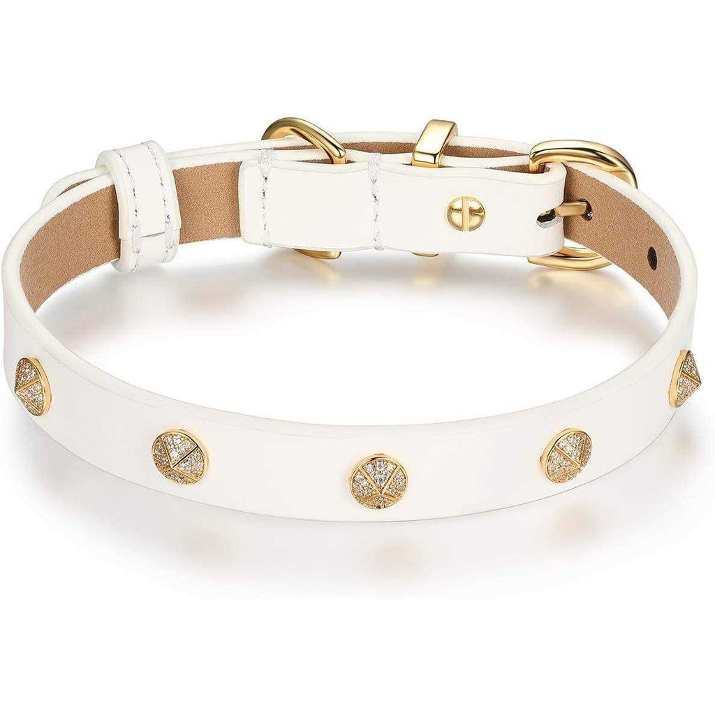 Genuine Leather & Microfiber Bejeweled Circular Stud Dog Collar S750