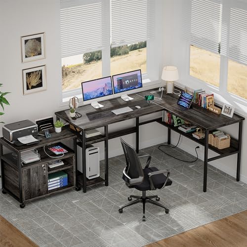 L Shaped Desk with LED Light and Power Outlet C870