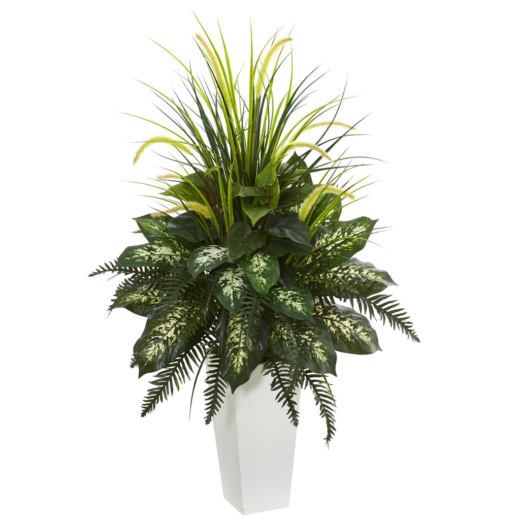 Green Artificial Plant in White Planter E542