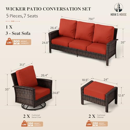 Beige 4 Piece Wicker Patio Furniture Set with Swivel Chairs A21867