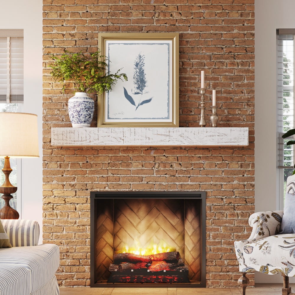 48" Whitewash Floating Wood Fireplace Mantel Shelf D961040