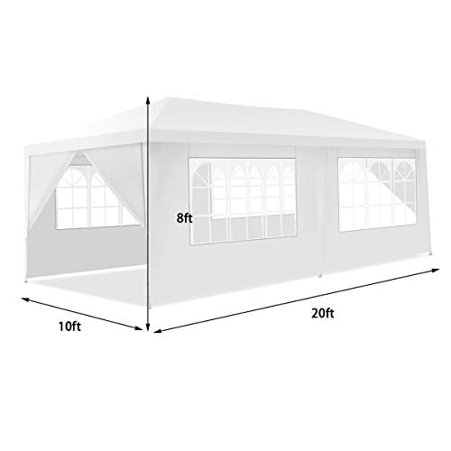 10'x20' White Canopy Tent with 6 Removable Sidewalls Q779