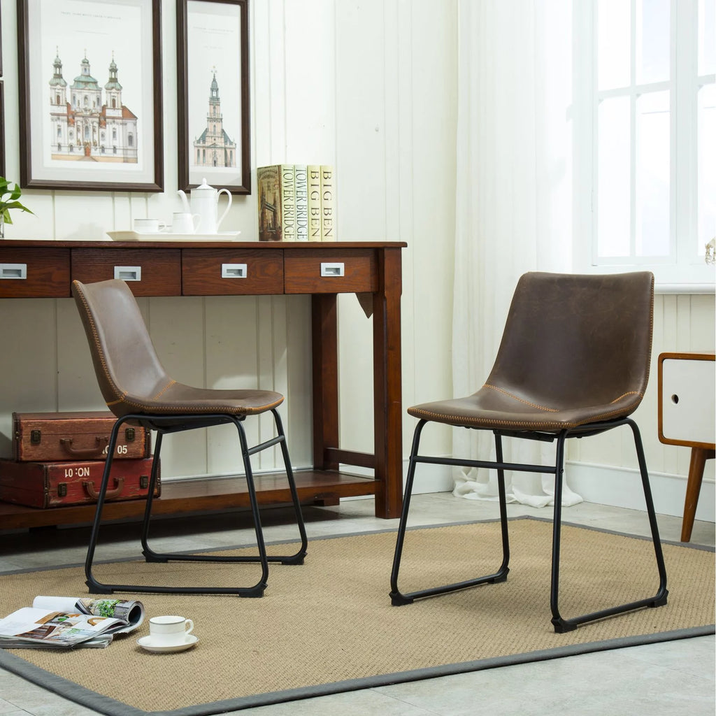 Antique Brown PU Leather Dining Chair Set of 2 P14258