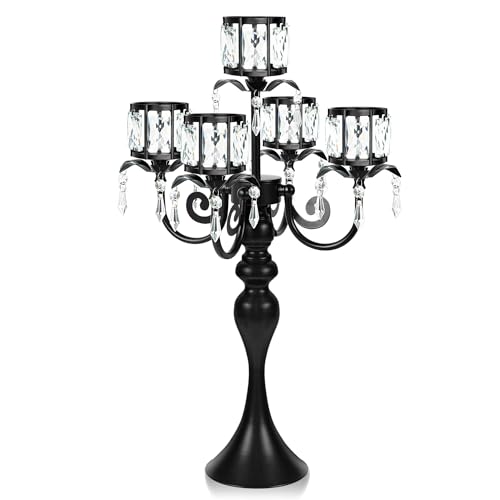 Black 5-Arm Crystal Pendant Candle Holder E62730