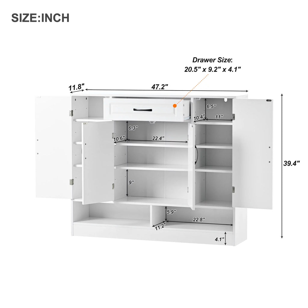 White 8 Adjustable Shelves Shoe Storage Cabinet I645406