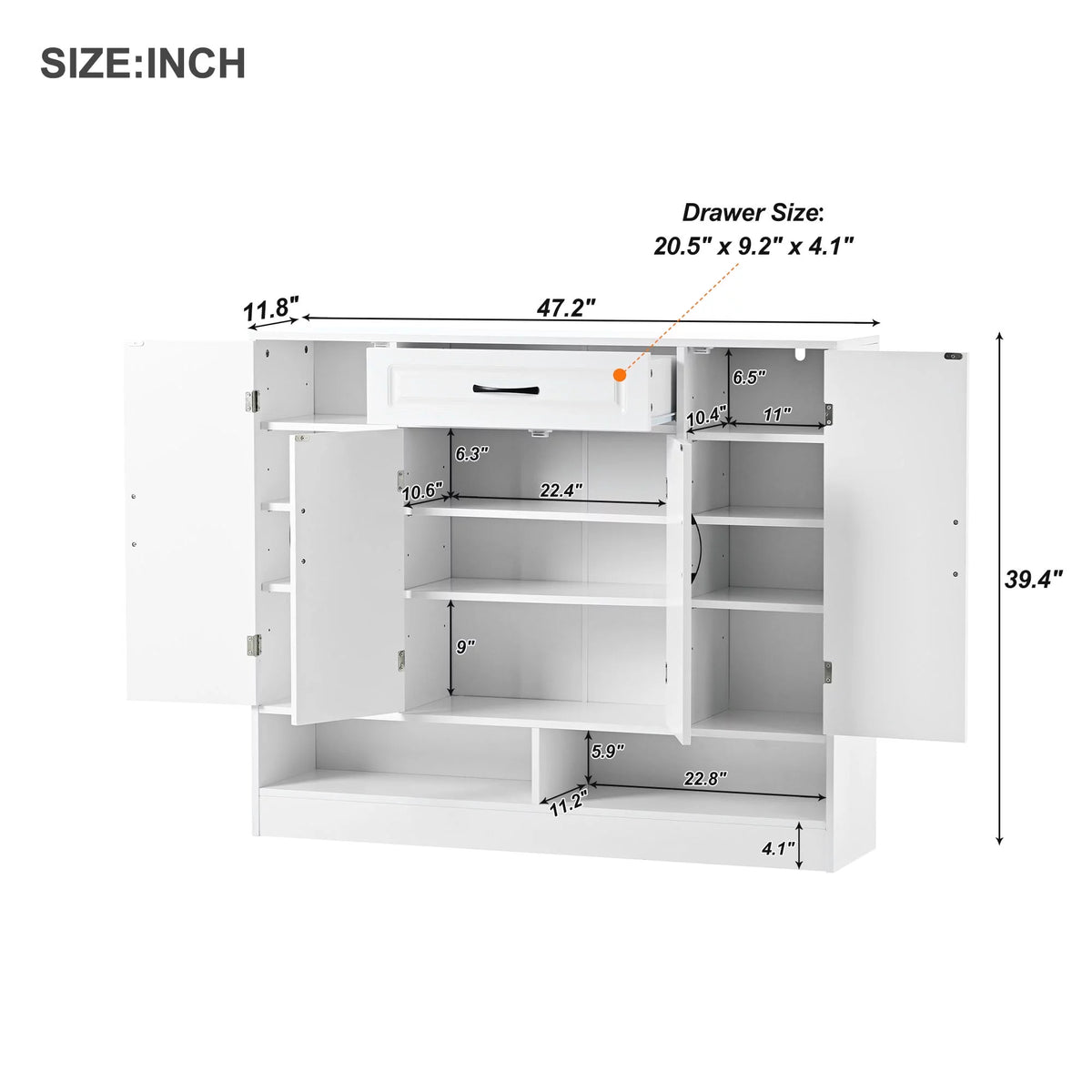 White 8 Adjustable Shelves Shoe Storage Cabinet I645406