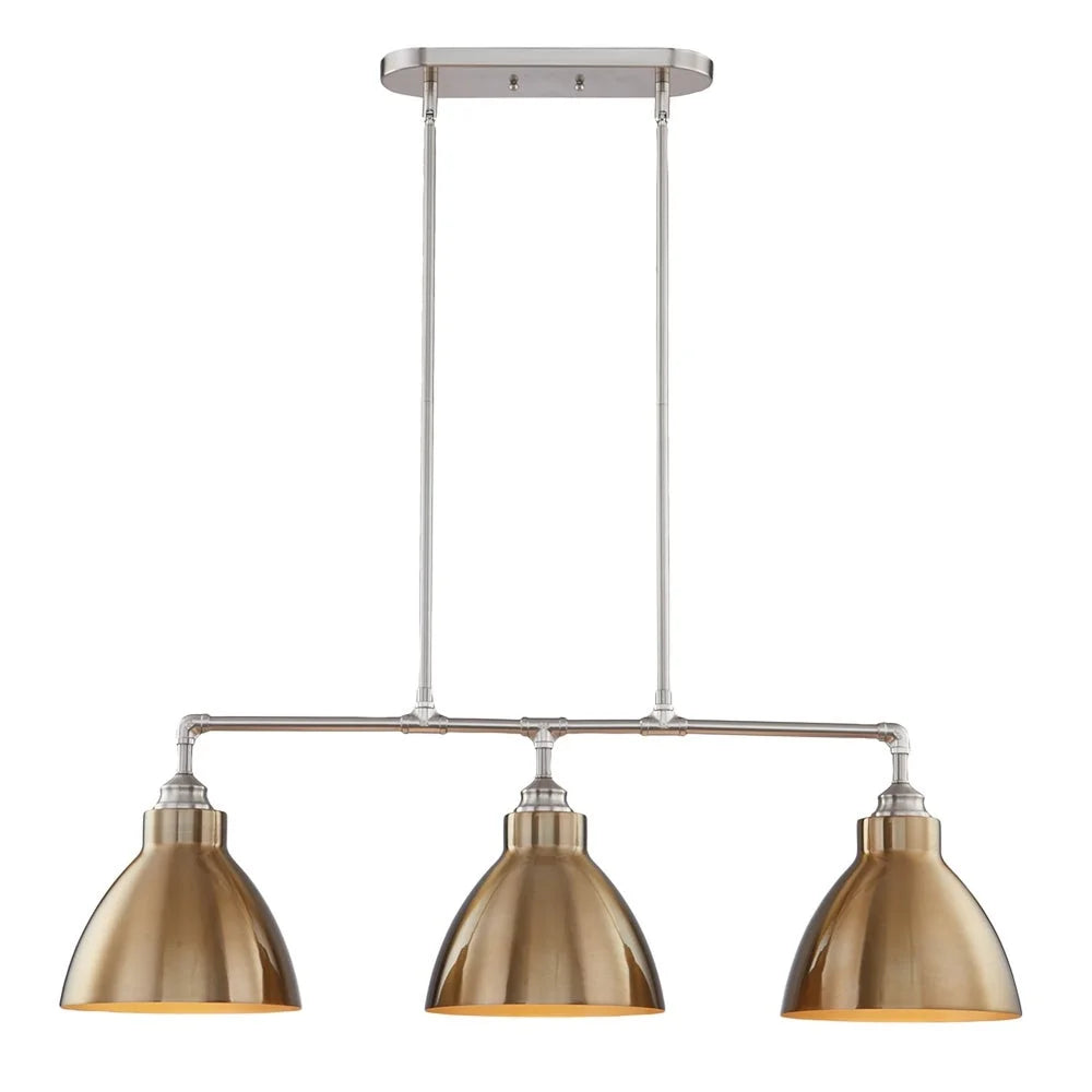 3-Lights Kitchen Island Pendant Lighting Satin Nickel Gold Metal Shade Z121233