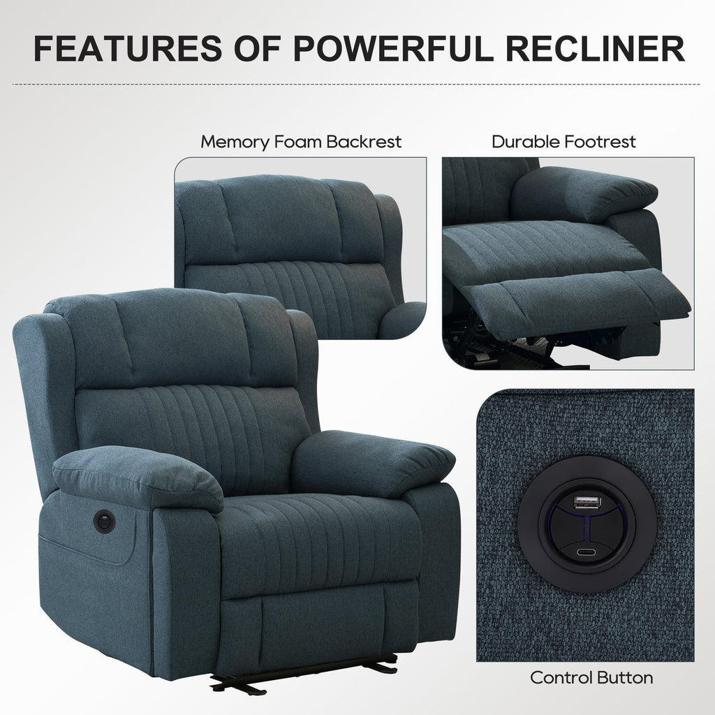 Blue Electric Power Recliner Chair with Heat and Massage Y200621