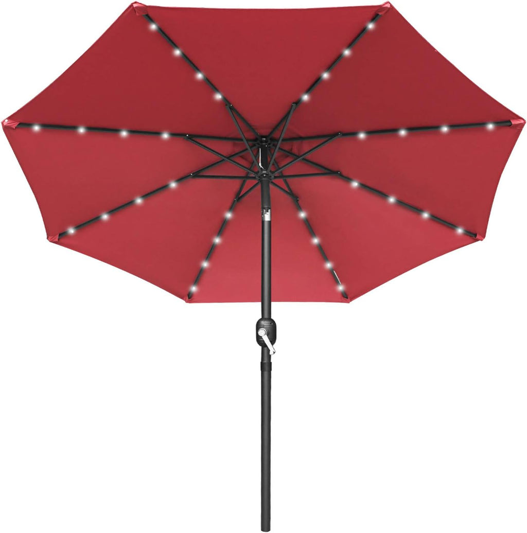7.5ft Khaki Patio Umbrella with 32 Solar LED Lights O72934