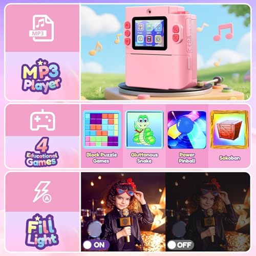 Instant Print Dual Lens Digital Camera with 32G SD Card Storage Bag Pink F18133