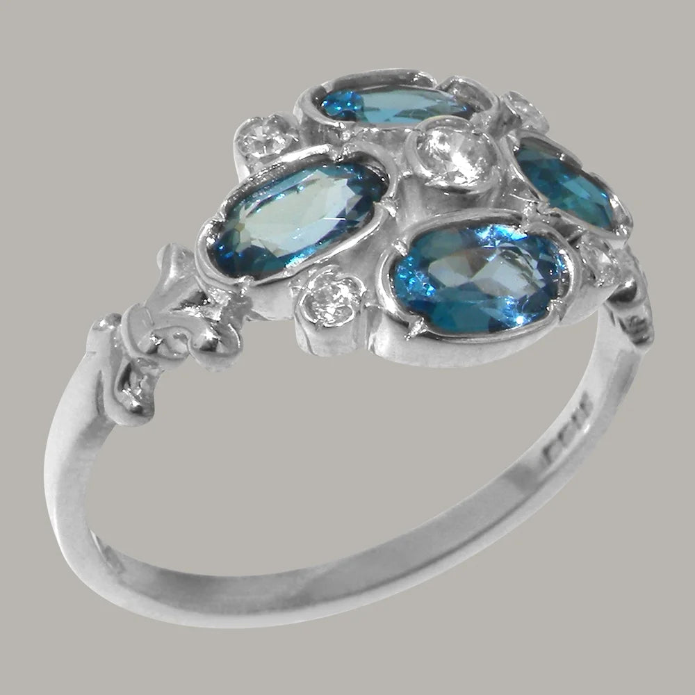 Sterling Silver Ring with Cubic Zirconia & London Blue Topaz Womens Engagement Ring S20751