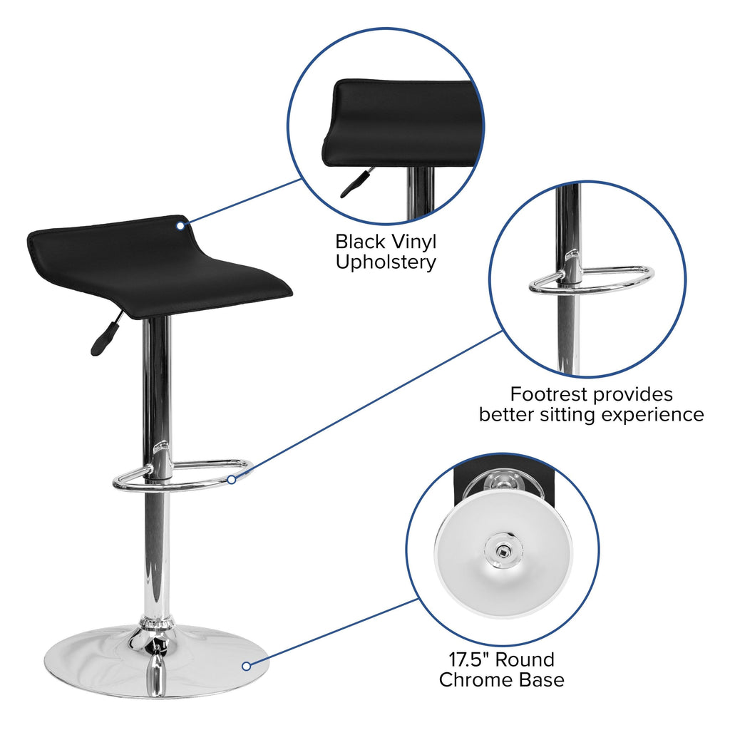 Black Vinyl Adjustable Height Barstool with Chrome Base H6138