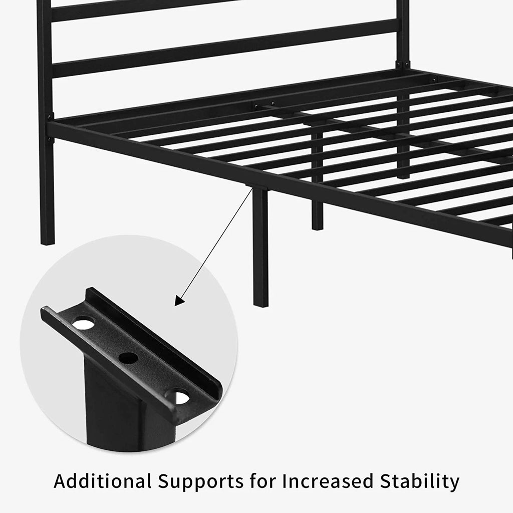 Queen Size Black Metal Canopy Bed Frame with Headboard R564169
