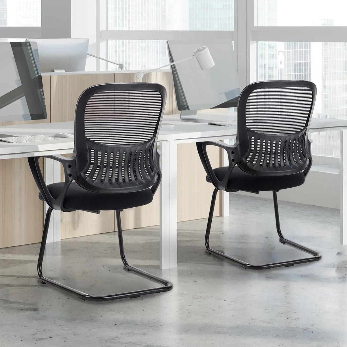 Black Mesh Ergonomic Computer Desk Chair Set of 2 D3752