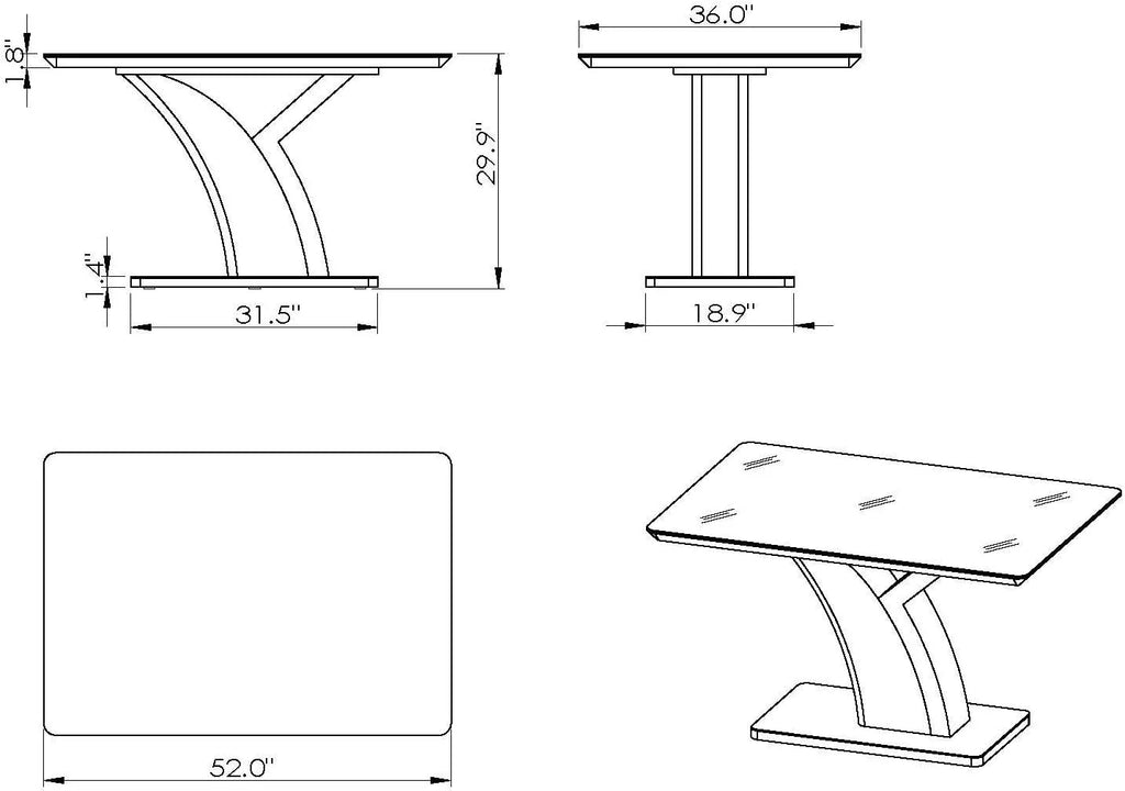 52" Steel and Starphire Glass Dining Table W17069