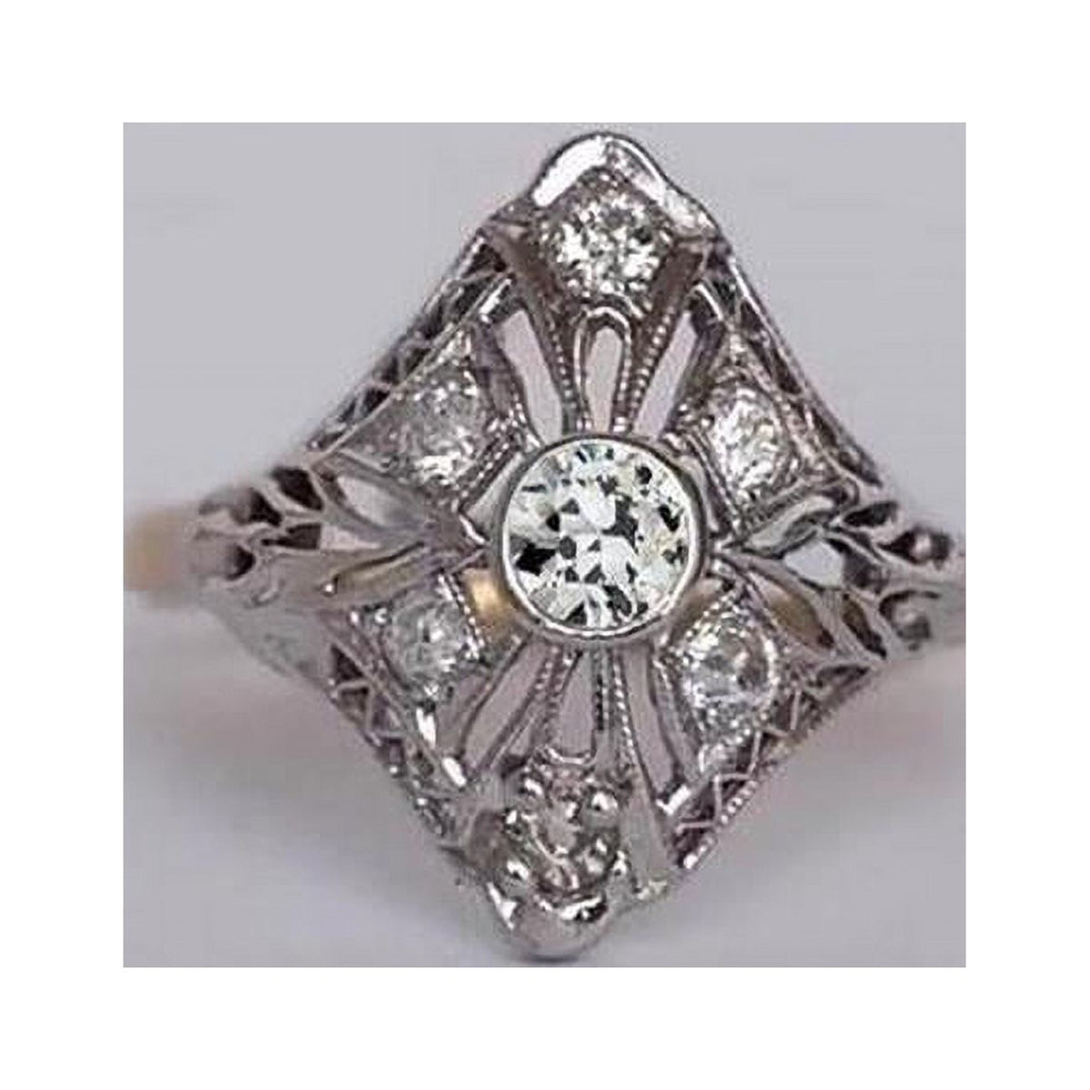 1 CT Antique Style Round Bezel Set Old Mine Cut Diamond Ring E1291
