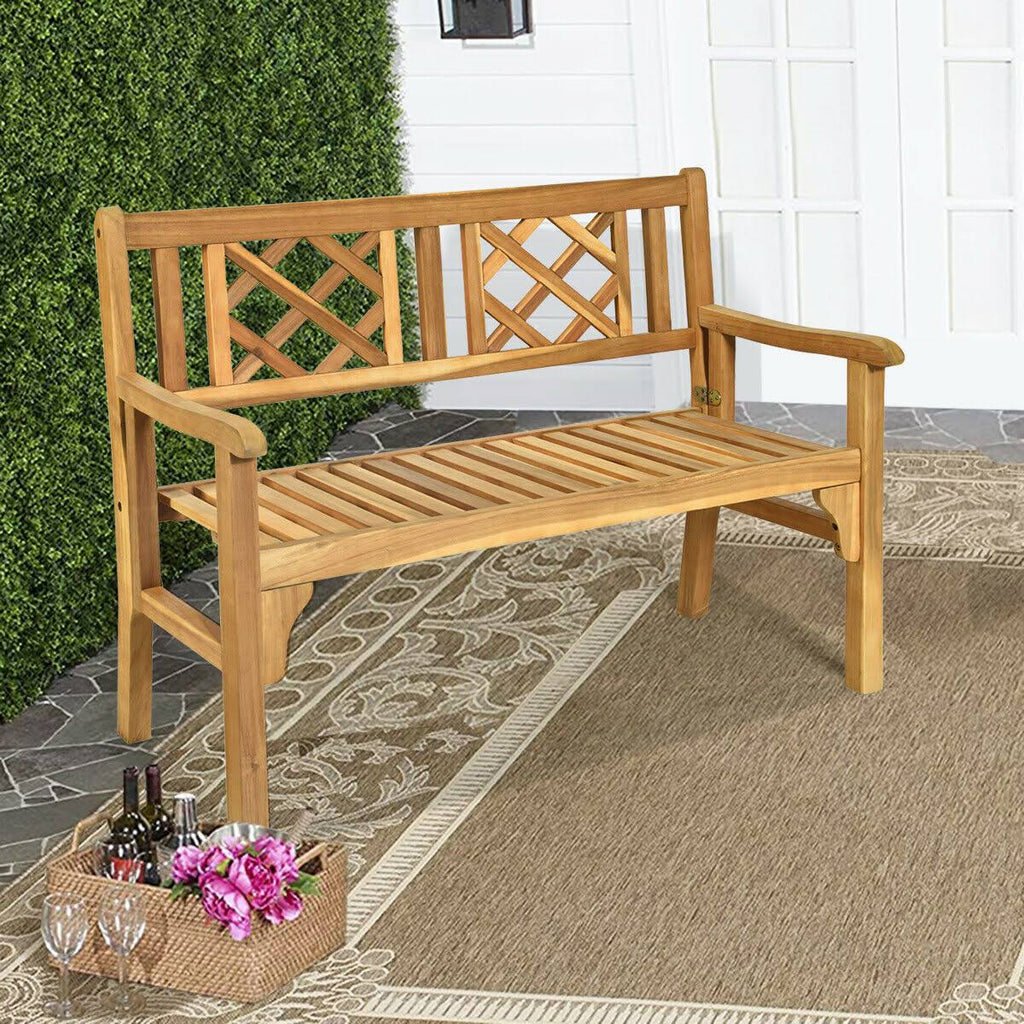 Patio Foldable Bench with Curved Backrest and Armrest K210