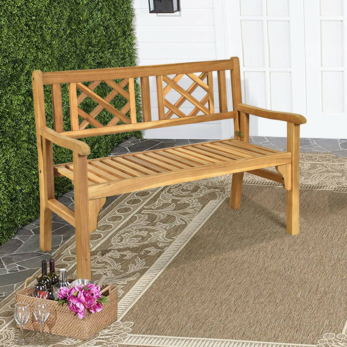Patio Foldable Bench with Curved Backrest and Armrest K210