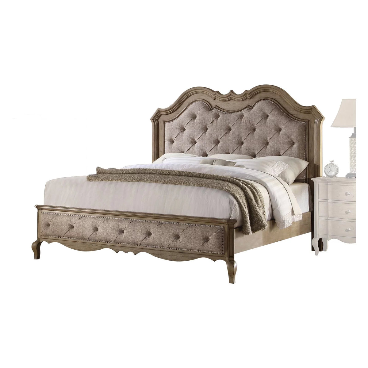 Beige Fabric and Antique Taupe Panel Bed Z7172