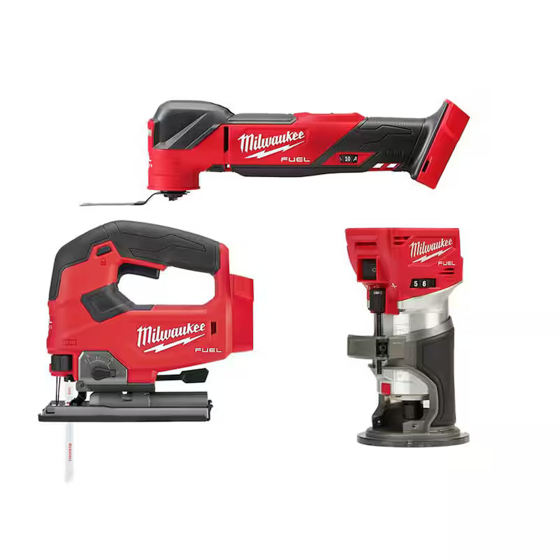 18V Lithium-Ion Cordless Brushless Oscillating Multi-Tool and Compact Router and Jigsaw 3-Tool J476