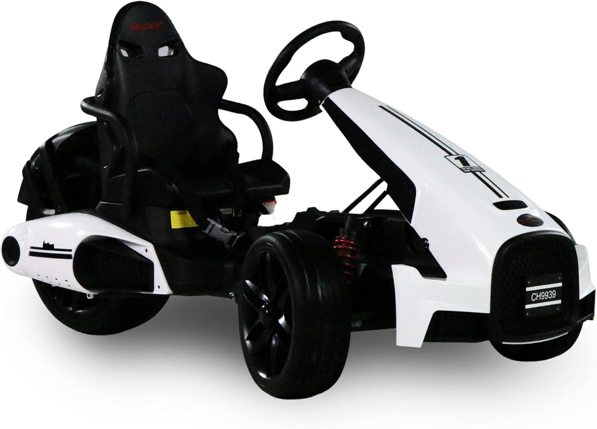 Kids Electric Go Kart 12V White Ride On Toy Car O497287