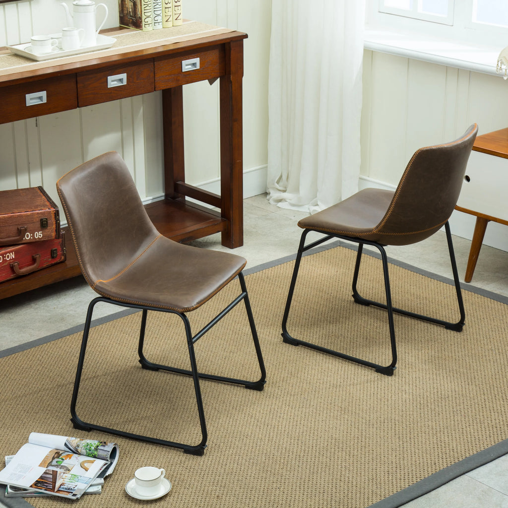 Antique Brown PU Leather Dining Chair Set of 2 P14258