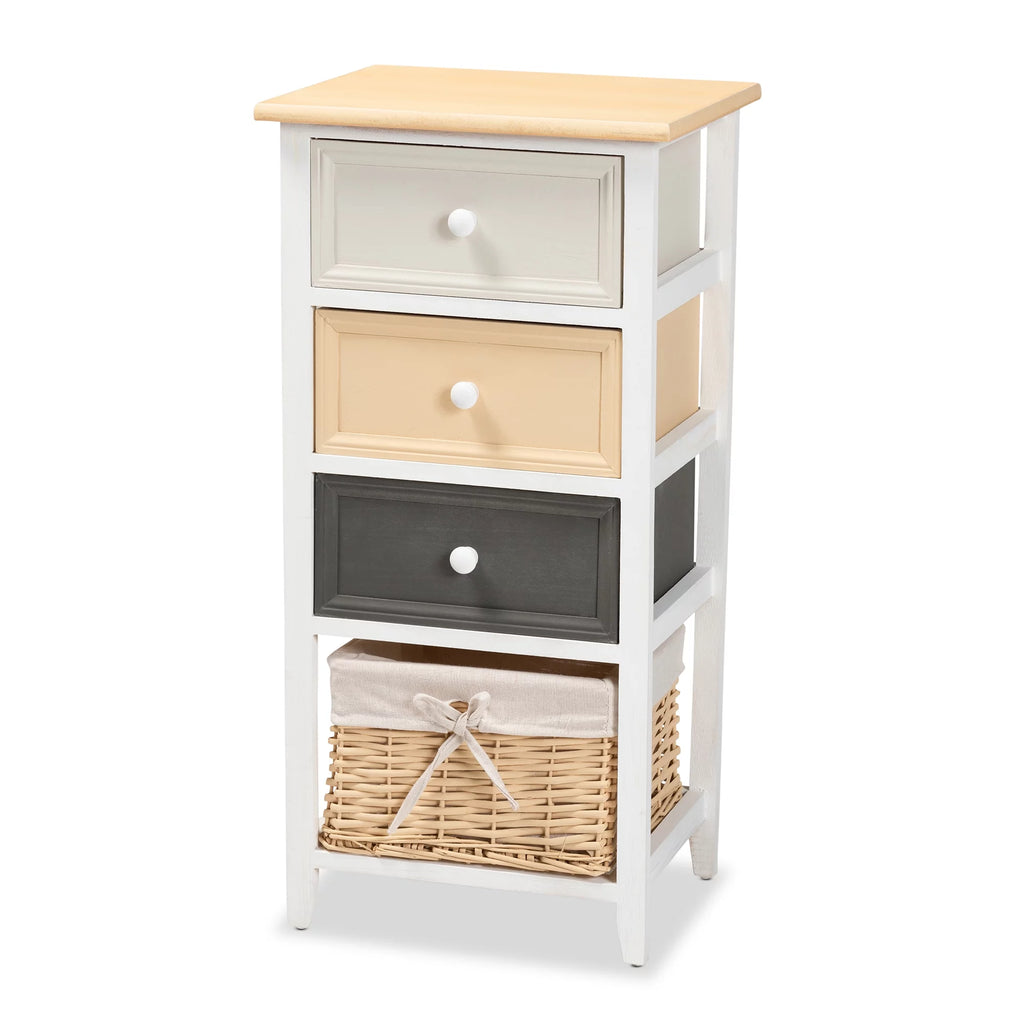 Multi-Colored Wood 3-Drawer Storage Unit with Basket E2142