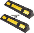 Black Heavy Duty Rubber Parking Blocks with Yellow Reflective Stripes, 2 Pack L3048