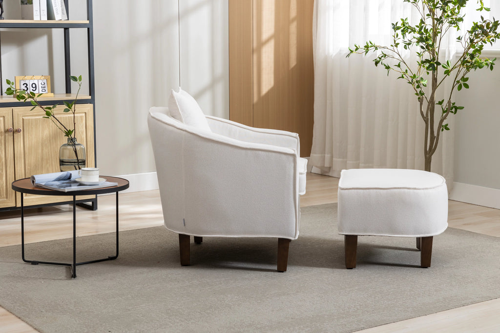 Beige Linen Upholstered Accent Chair with Ottoman R922