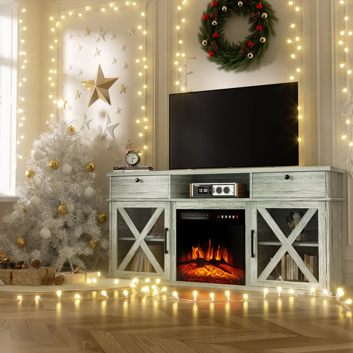 Farmhouse TV Stand with 18 Electric Fireplace L516259