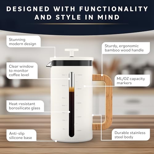 34 oz French Press Coffee Maker with Bamboo Wood Handle Borosilicate Glass R6372