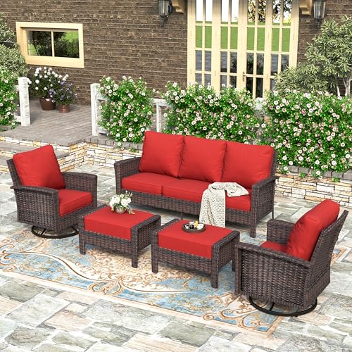 Beige 4 Piece Wicker Patio Furniture Set with Swivel Chairs A21867