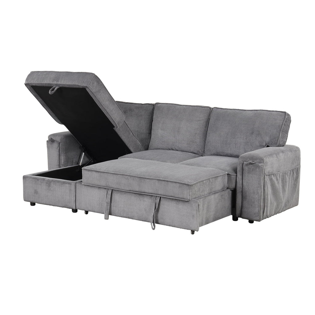 5 Seat Corduroy Fabric Sleeper Sectional Sofa with Storage Ottomans O110663