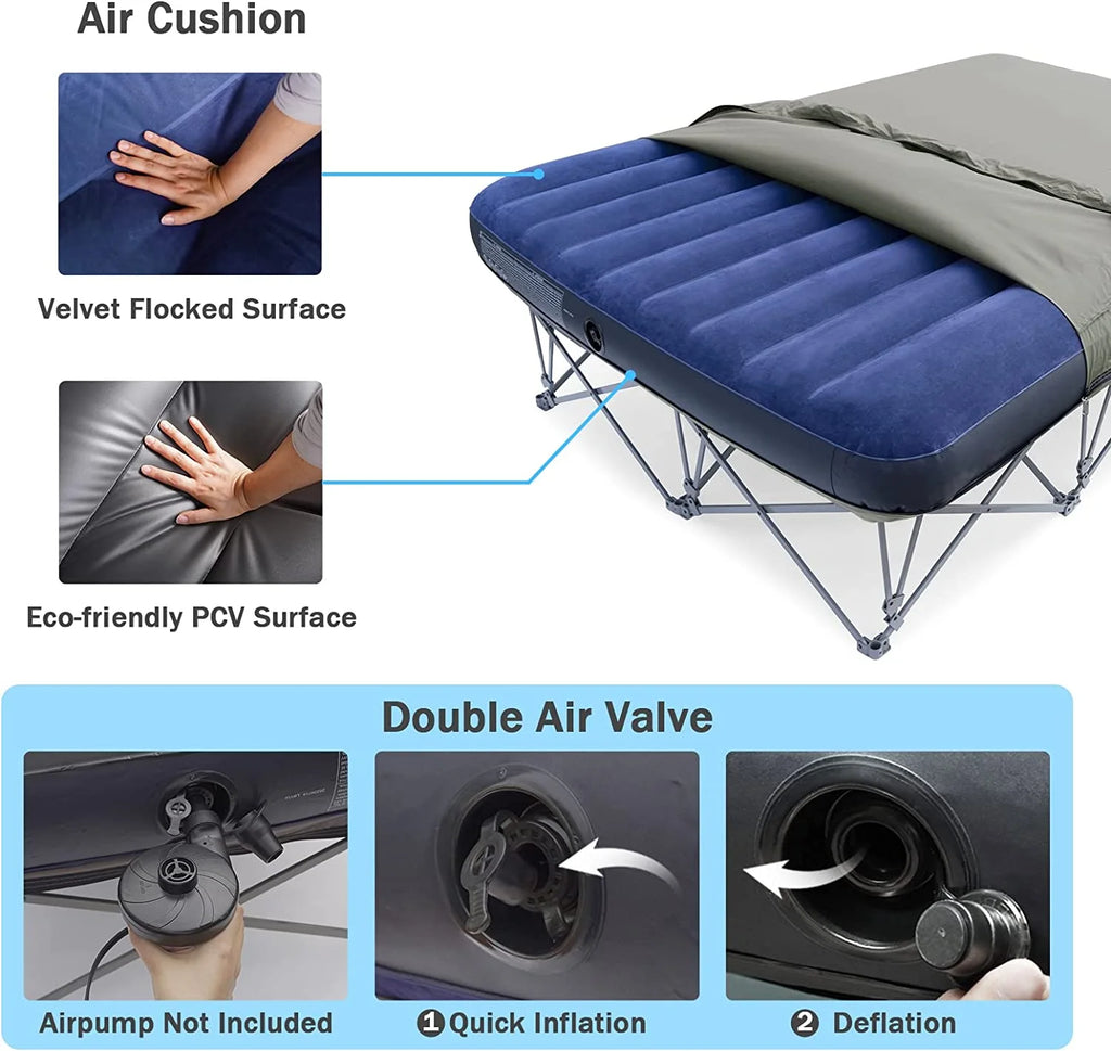 2 Person Folding Camping Cot with Inflatable Air Mattress and Carry Bag M97204