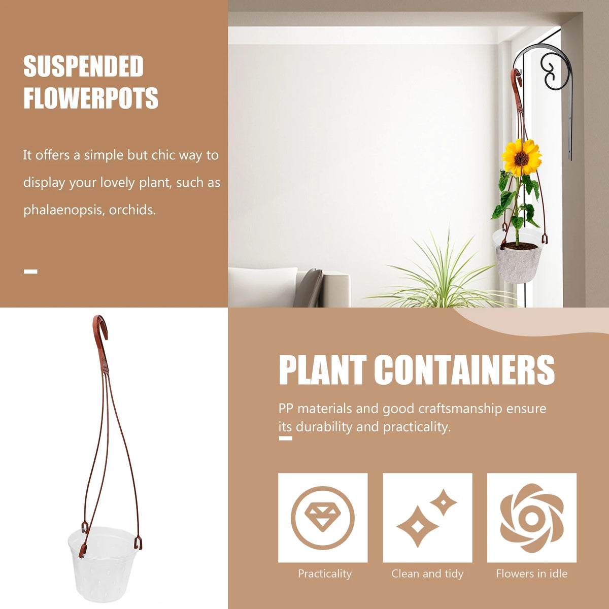 5 Sets Hanging Flower Pot Planter PP Material Pots Root Control Q203347