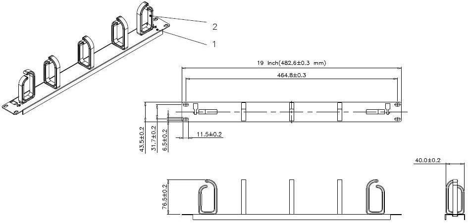 5 Pack 1U Cable Management Panel with D-Ring Hooks P397