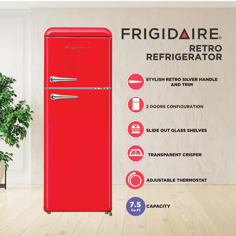 7.5 cu. ft. Red Retro Mini Fridge with Top Freezer D4283