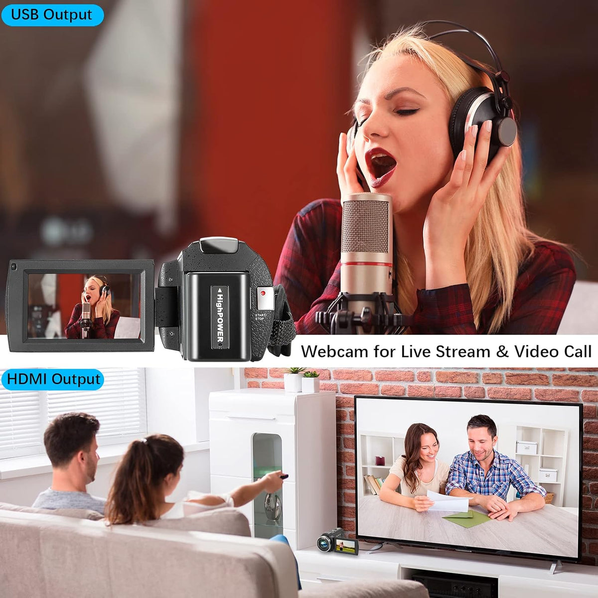 Camcorder 1080P Video Camera 36MP 3.0 Inch IPS Touch Screen IR Night Vision 16X Digital Zoom with External Microphone Handheld Stabilizer Remote Control T53274