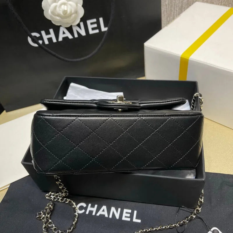 Black Lambskin Mini Flap Bag With Top Handle M7195