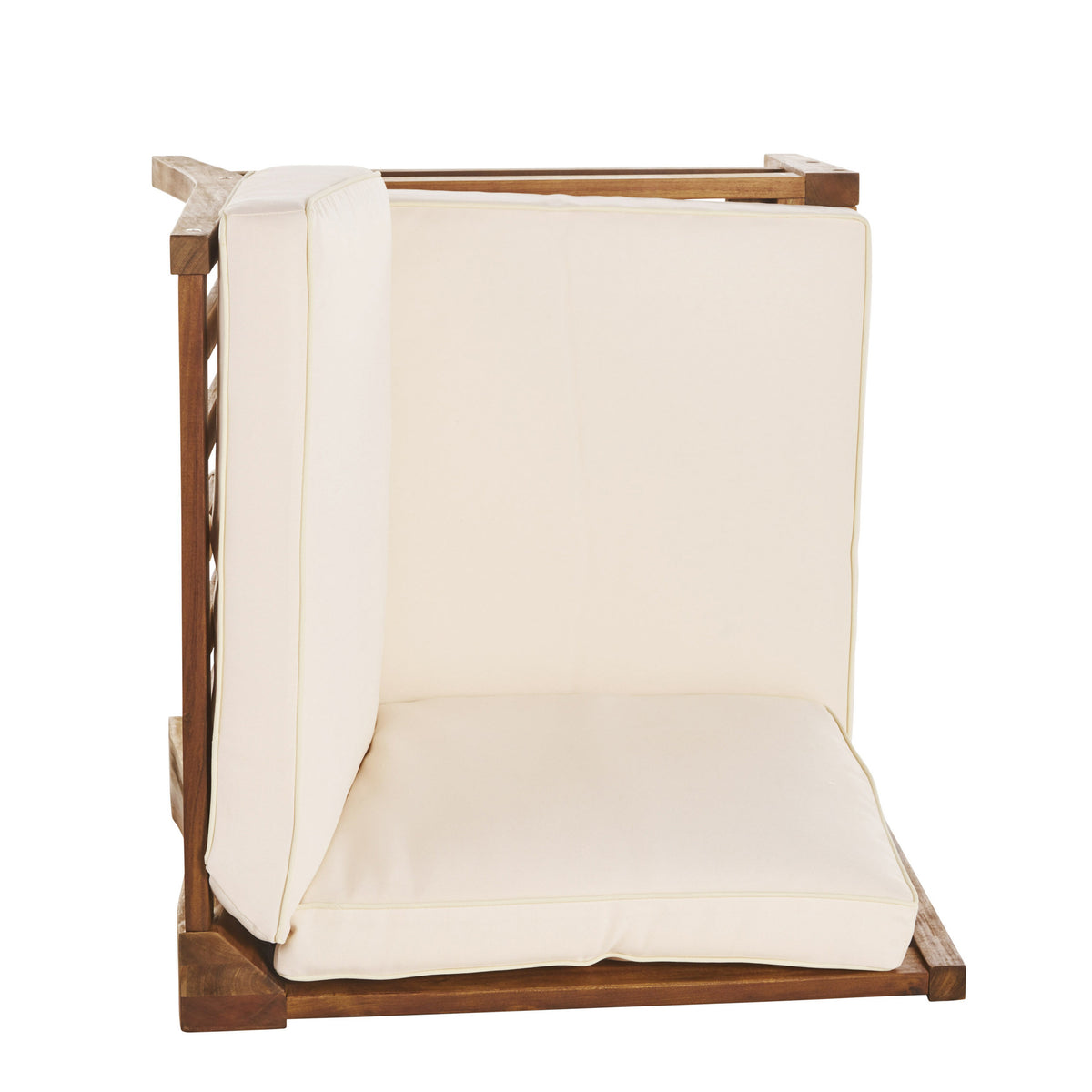 6 Piece Outdoor Acacia Wood Chat Set with Cushions, Teak Finish, Cream I925
