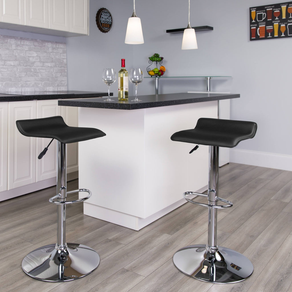 Black Vinyl Adjustable Height Barstool with Chrome Base H6138