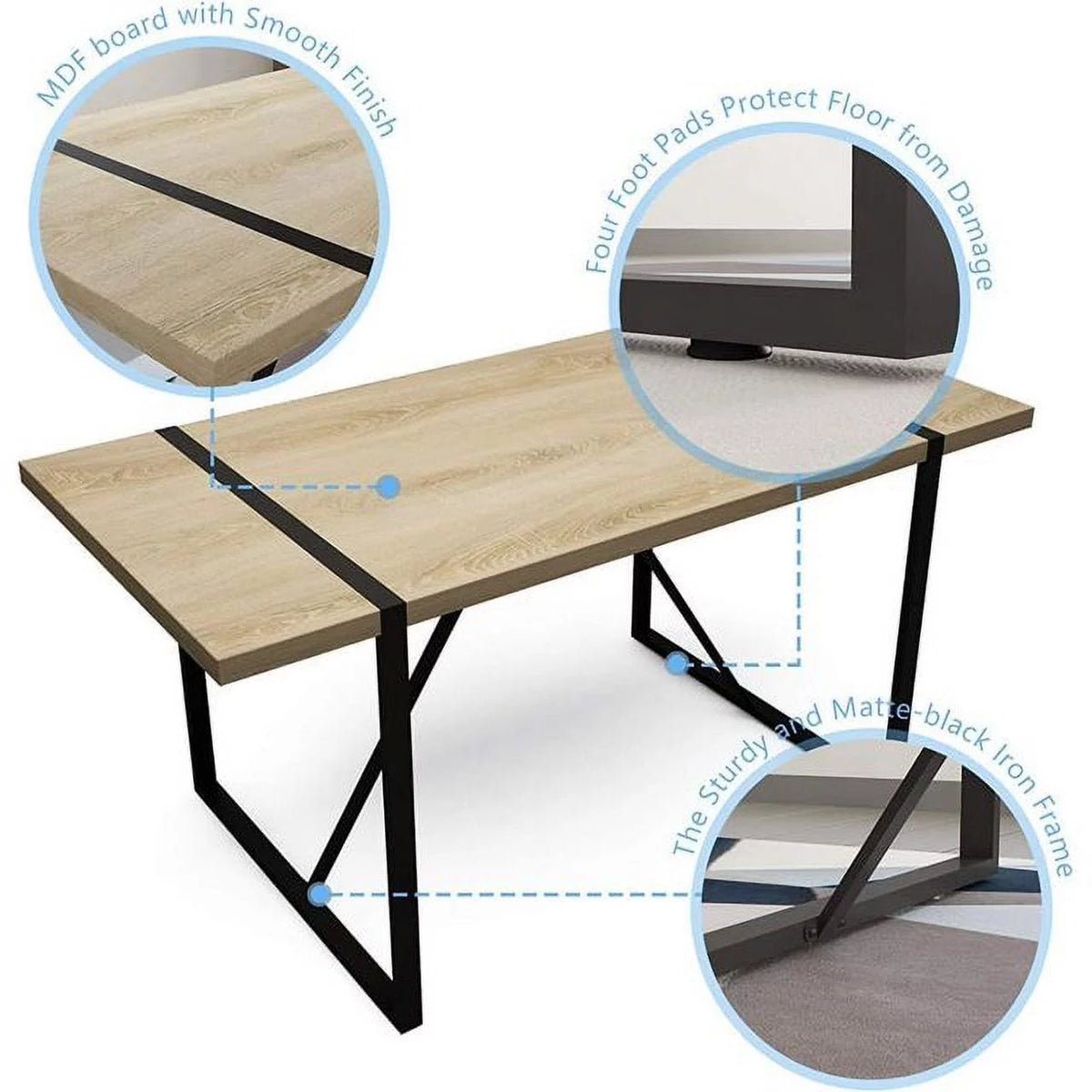 63 Inch Rectangular Wood and Metal Dining Table L797949