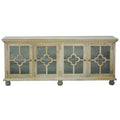Glass Door Credenza Driftwood Brown Solid Wood Display Cabinet I46038
