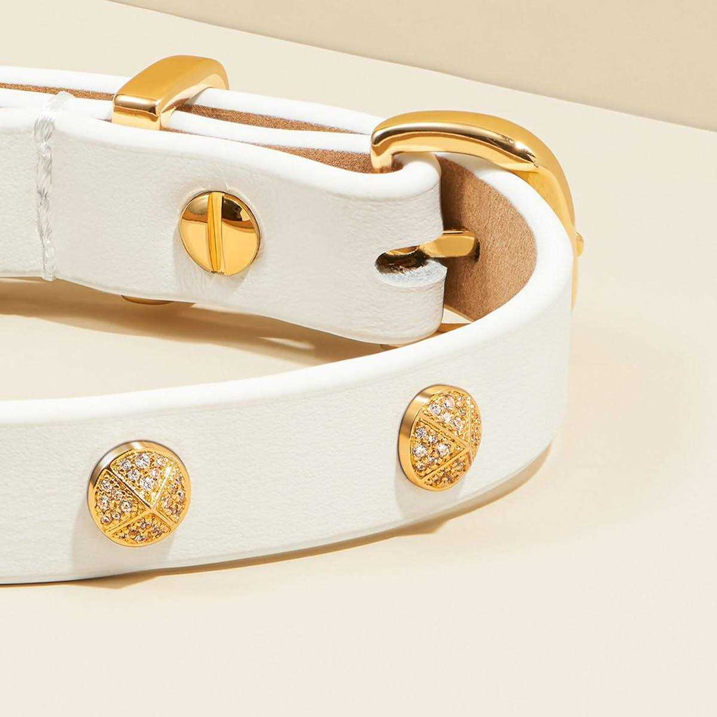 Genuine Leather & Microfiber Bejeweled Circular Stud Dog Collar S750