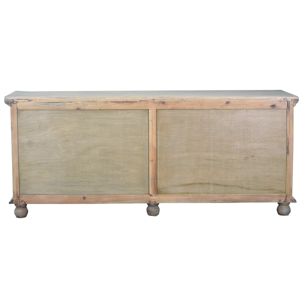 Glass Door Credenza Driftwood Brown Solid Wood Display Cabinet I46038