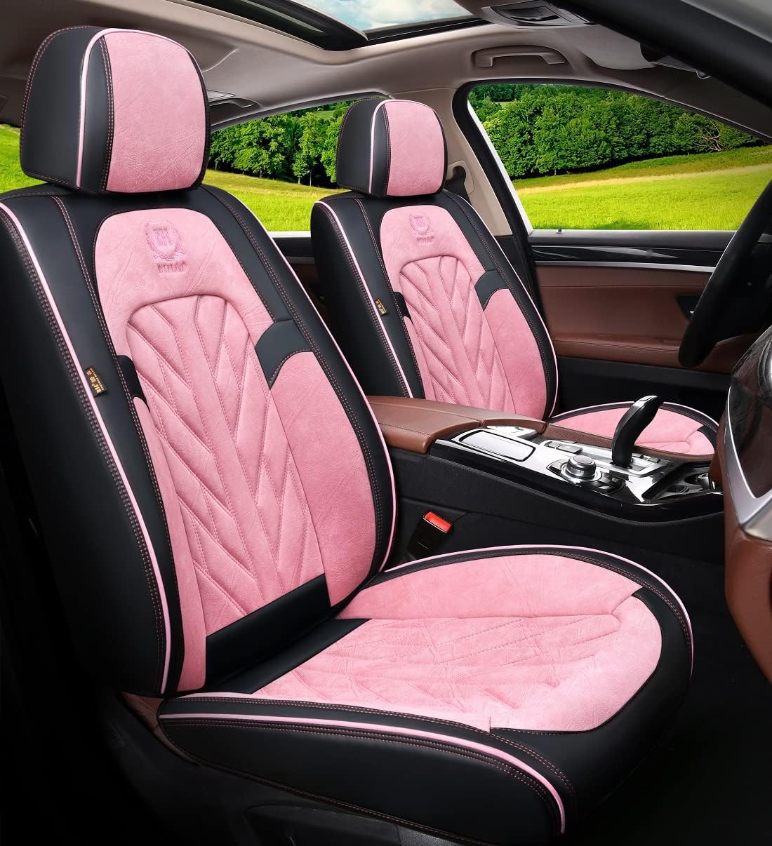 Pink-White Universal 5-Seater Full Set Car Seat Covers W241091