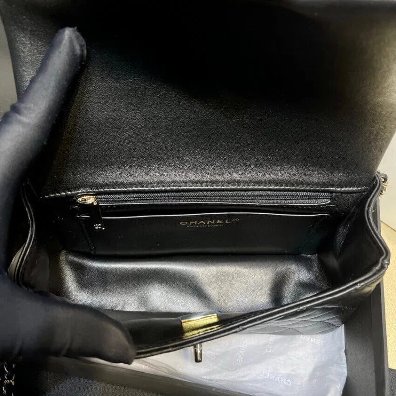 Black Lambskin Mini Flap Bag With Top Handle M7195