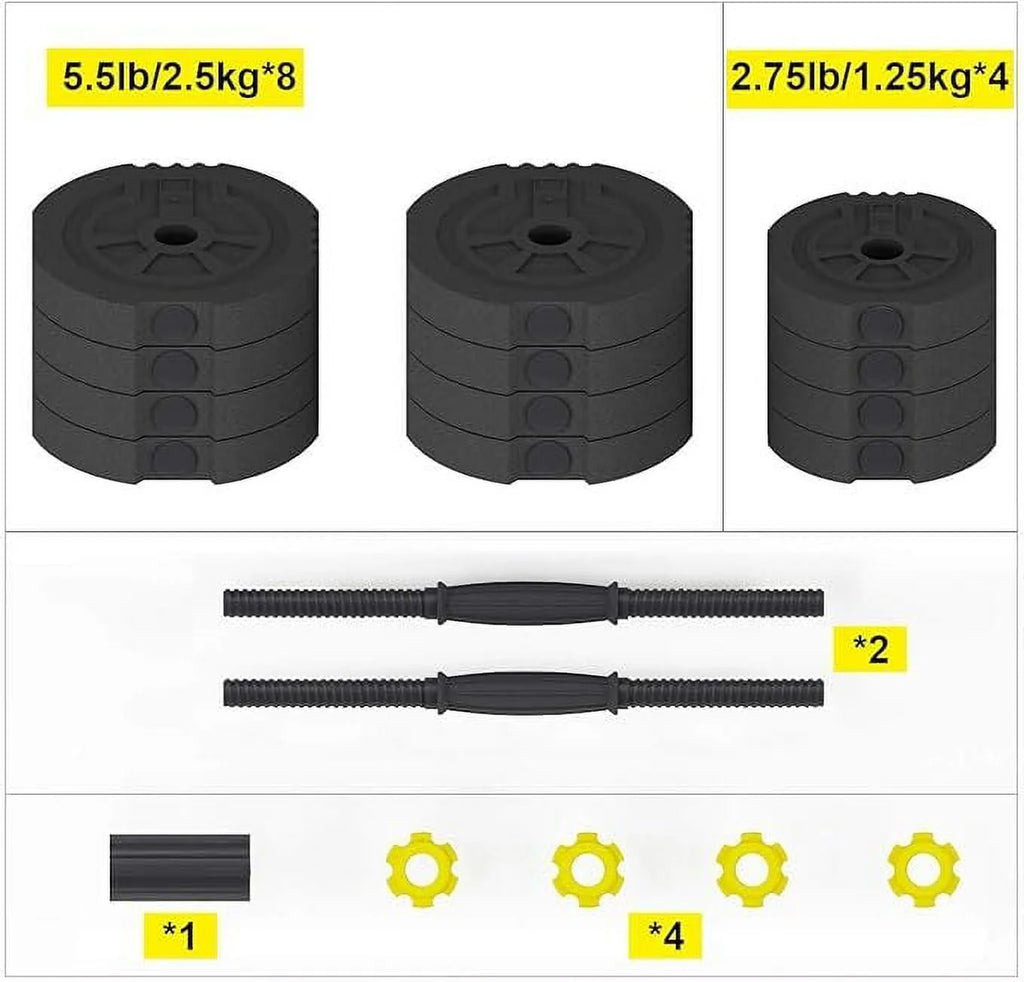 55lb Adjustable Dumbbells Set with Connecting Rod Black F5728