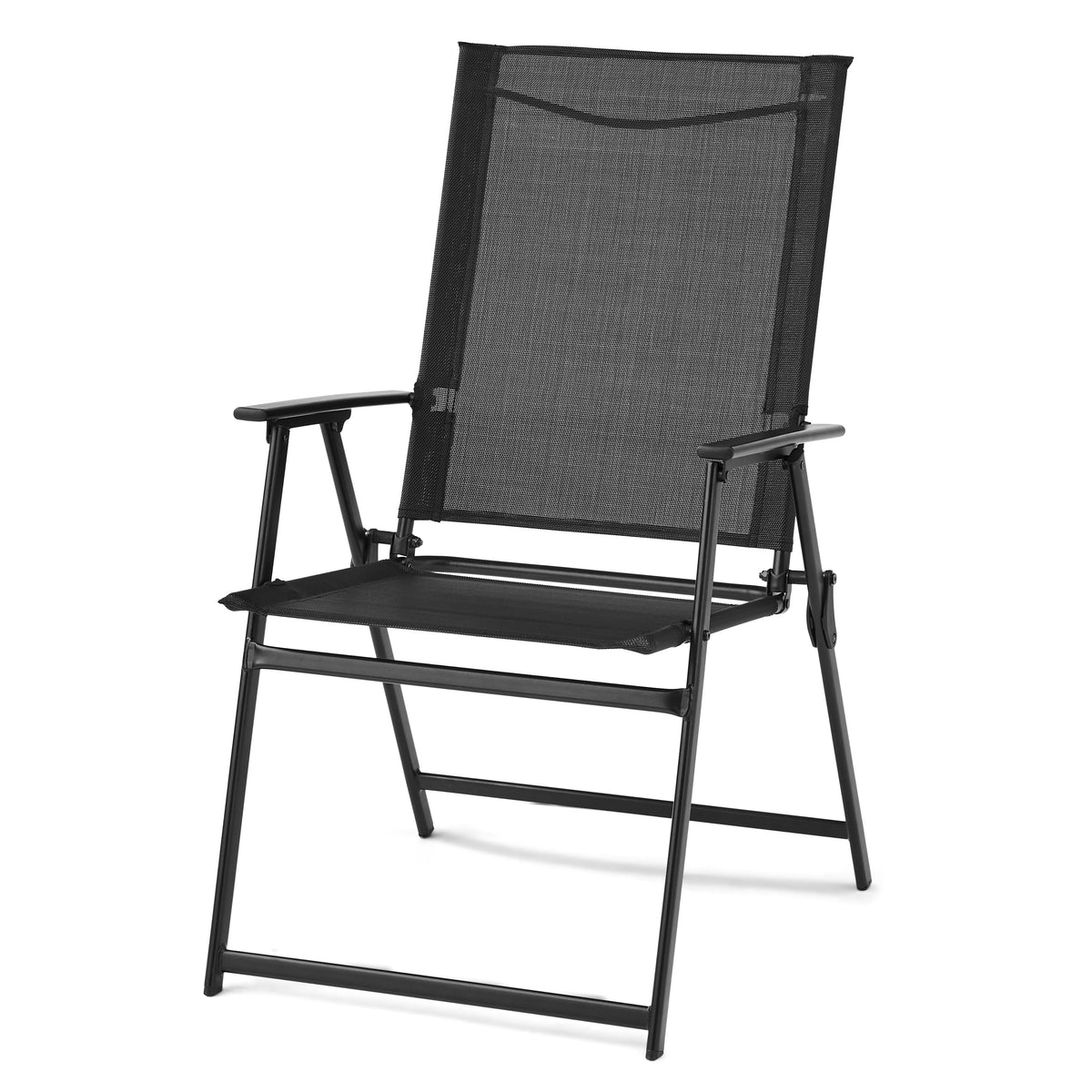 Black Steel and Sling Folding Outdoor Armchair Set of 2 F145951