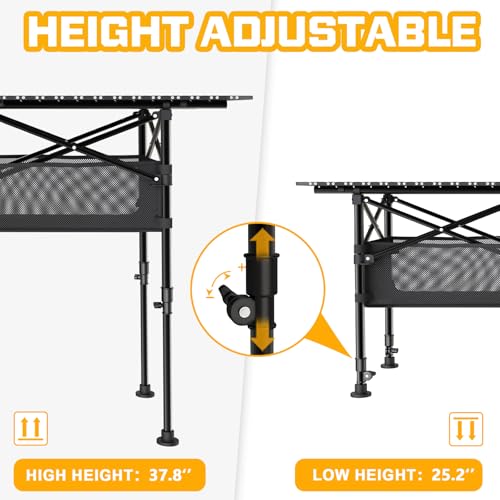 Height Adjustable Folding Camping Table with Mesh Storage and Carrying Bag B94444